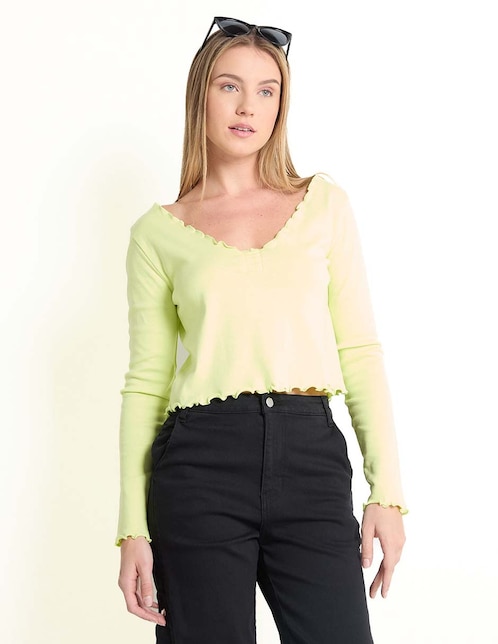 Playera manga larga Mossimo cuello redondo para mujer