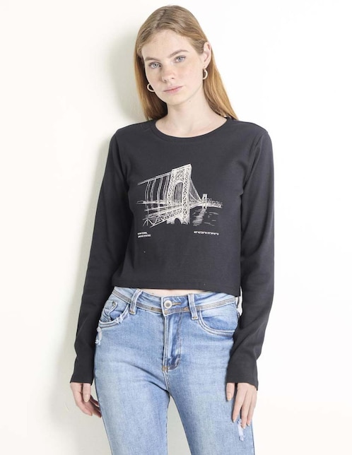 Playera manga larga cuello redondo para mujer 1