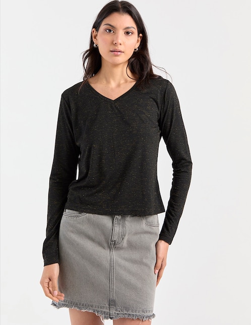 Playera manga larga cuello v para mujer 1