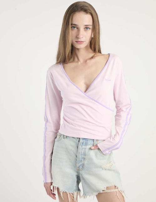 Playera manga larga cuello V para mujer 1