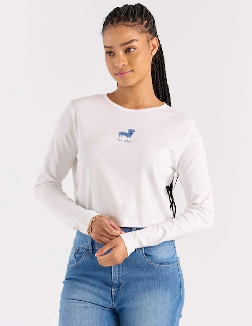 Playera manga larga cuello redondo para mujer 1