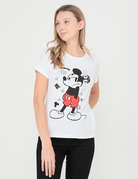 Playera manga corta Disney DTR Mickey Mouse cuello redondo para mujer