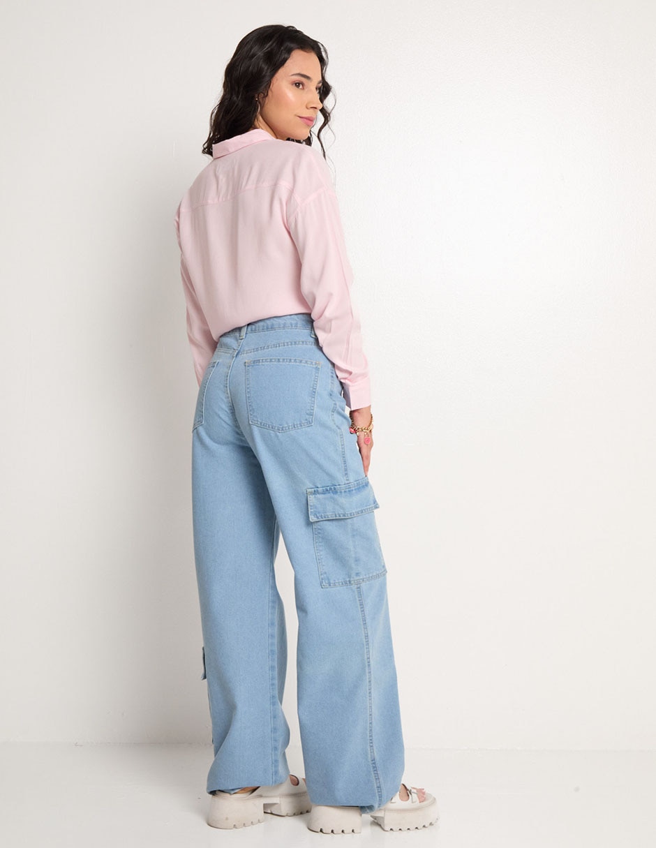 Jeans relaxed amplio corte cintura para mujer 2