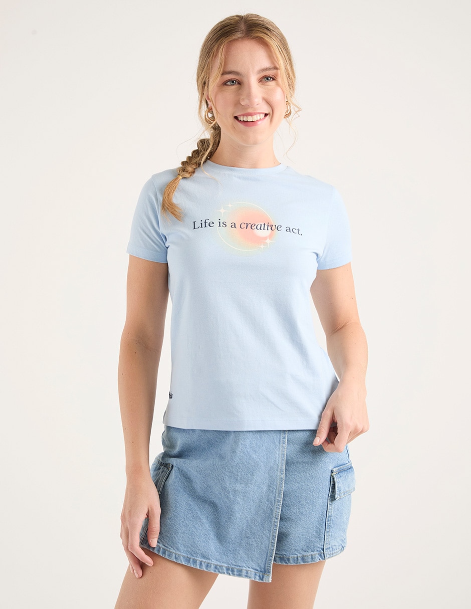 Playera manga corta cuello redondo para mujer