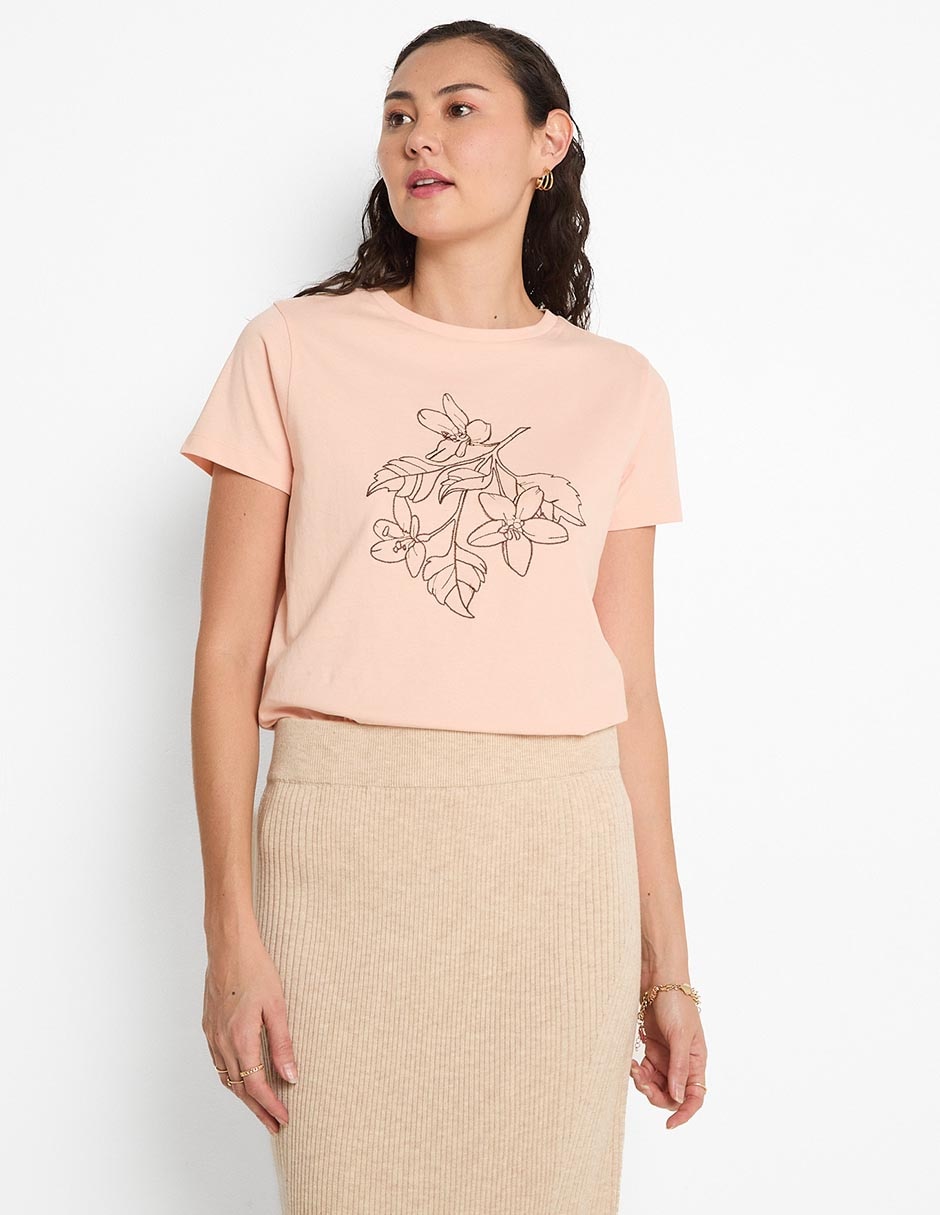 Playera manga corta cuello redondo para mujer