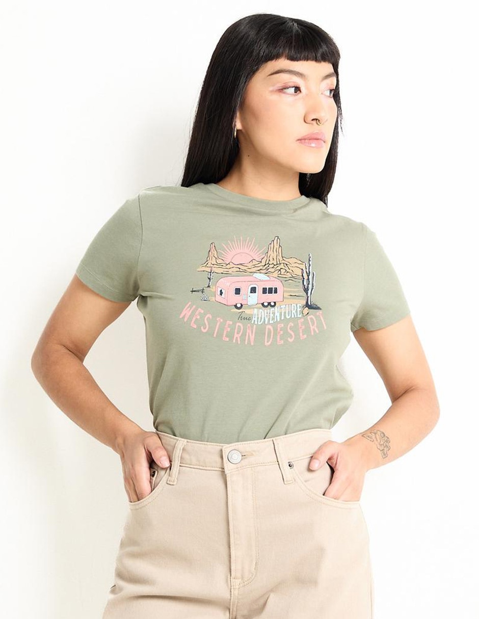 Playera manga corta cuello redondo para mujer Playera manga corta cuello redondo para mujer