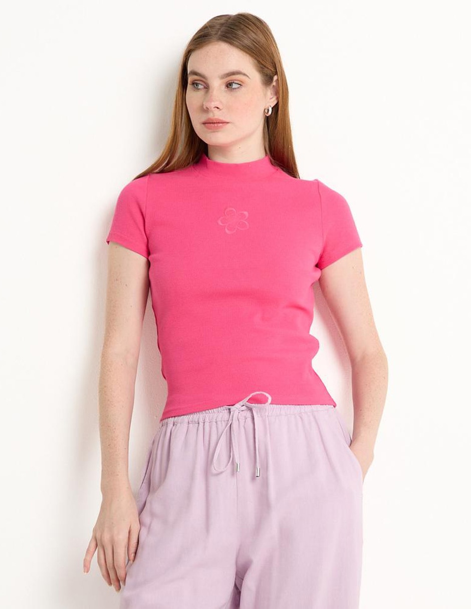 Playera manga corta cuello alto para mujer Playera manga corta cuello alto para mujer
