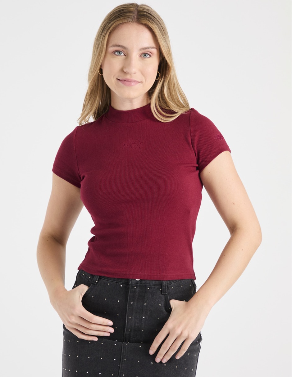Playera manga corta cuello alto para mujer Playera manga corta cuello alto para mujer