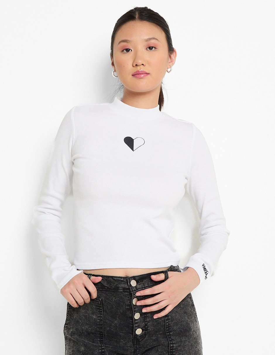Playera manga larga cuello simulado para mujer Playera manga larga cuello simulado para mujer