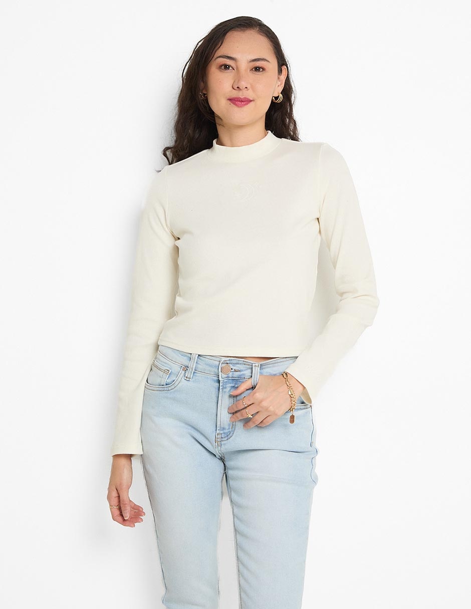 Playera manga larga cuello simulado para mujer Playera manga larga cuello simulado para mujer