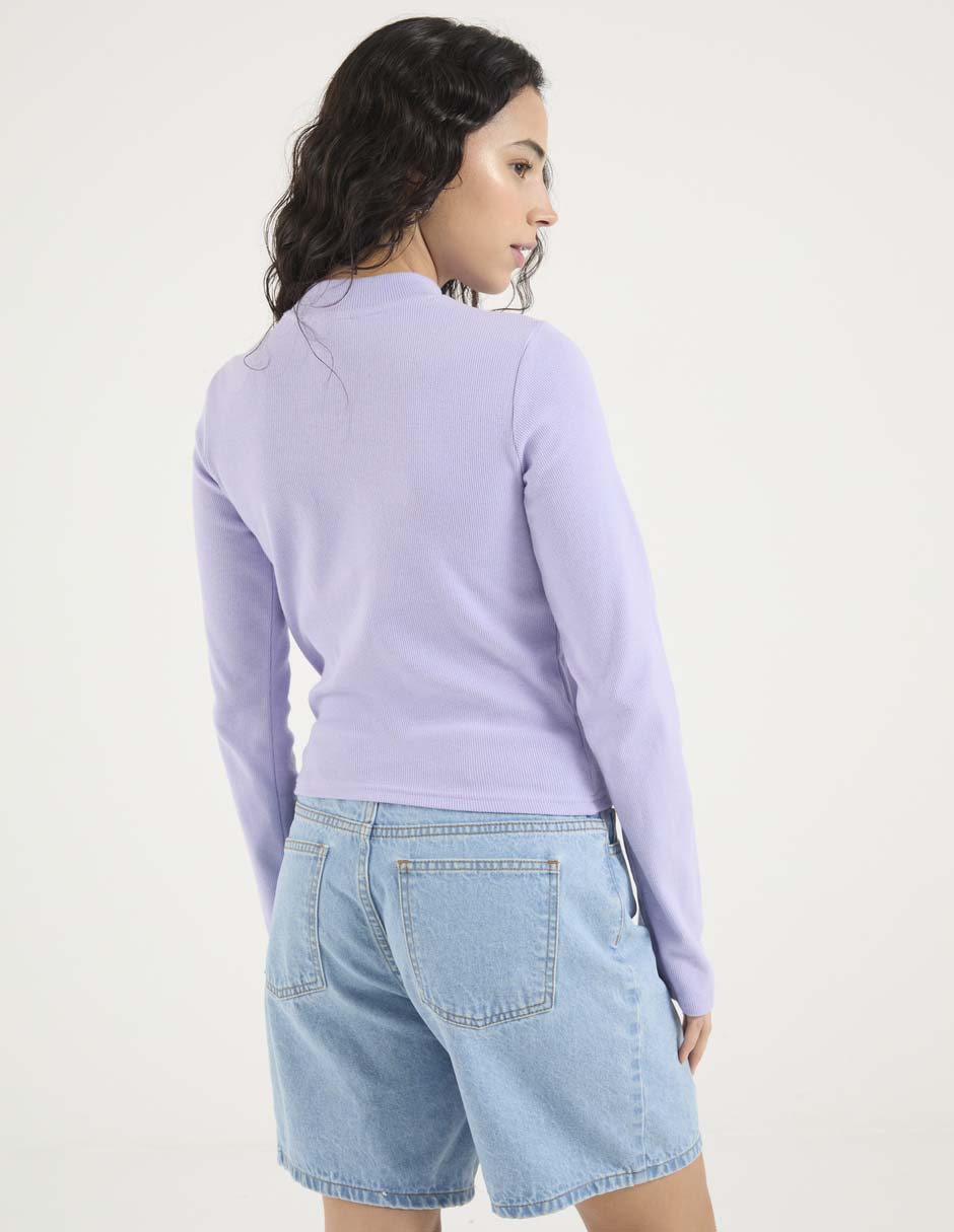 Playera manga larga cuello simulado para mujer 2