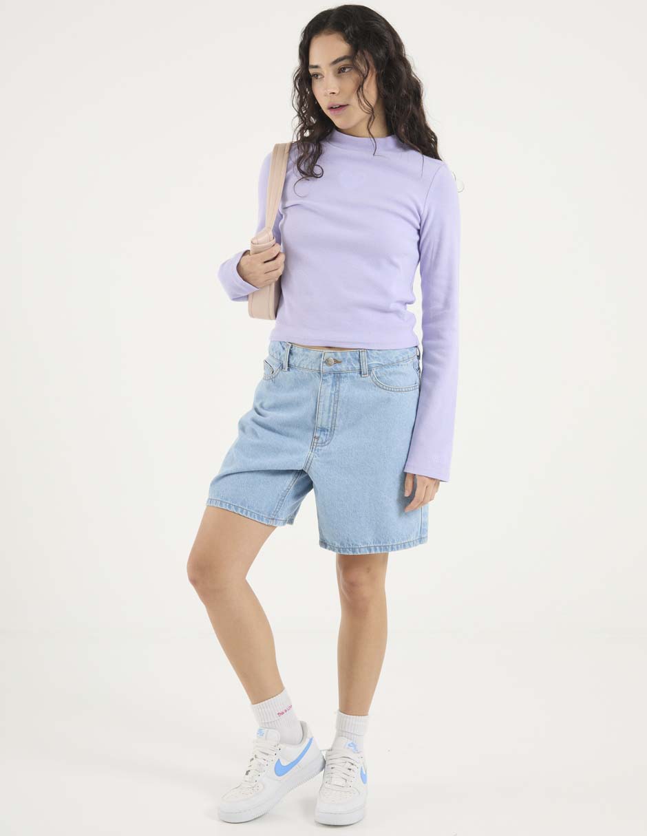 Playera manga larga cuello simulado para mujer 3