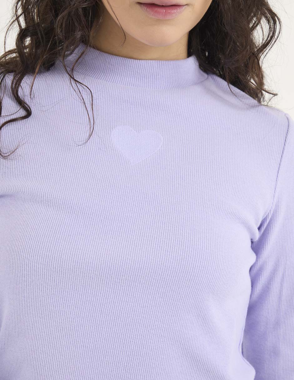 Playera manga larga cuello simulado para mujer 4