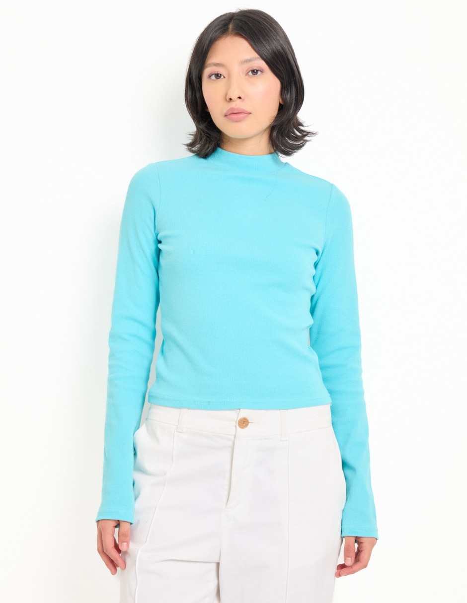 Playera manga larga cuello simulado para mujer Playera manga larga cuello simulado para mujer