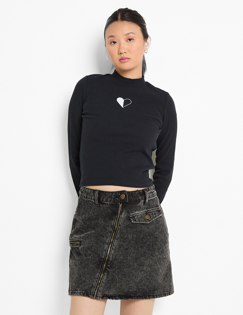 Playera manga larga cuello simulado para mujer Playera manga larga cuello simulado para mujer