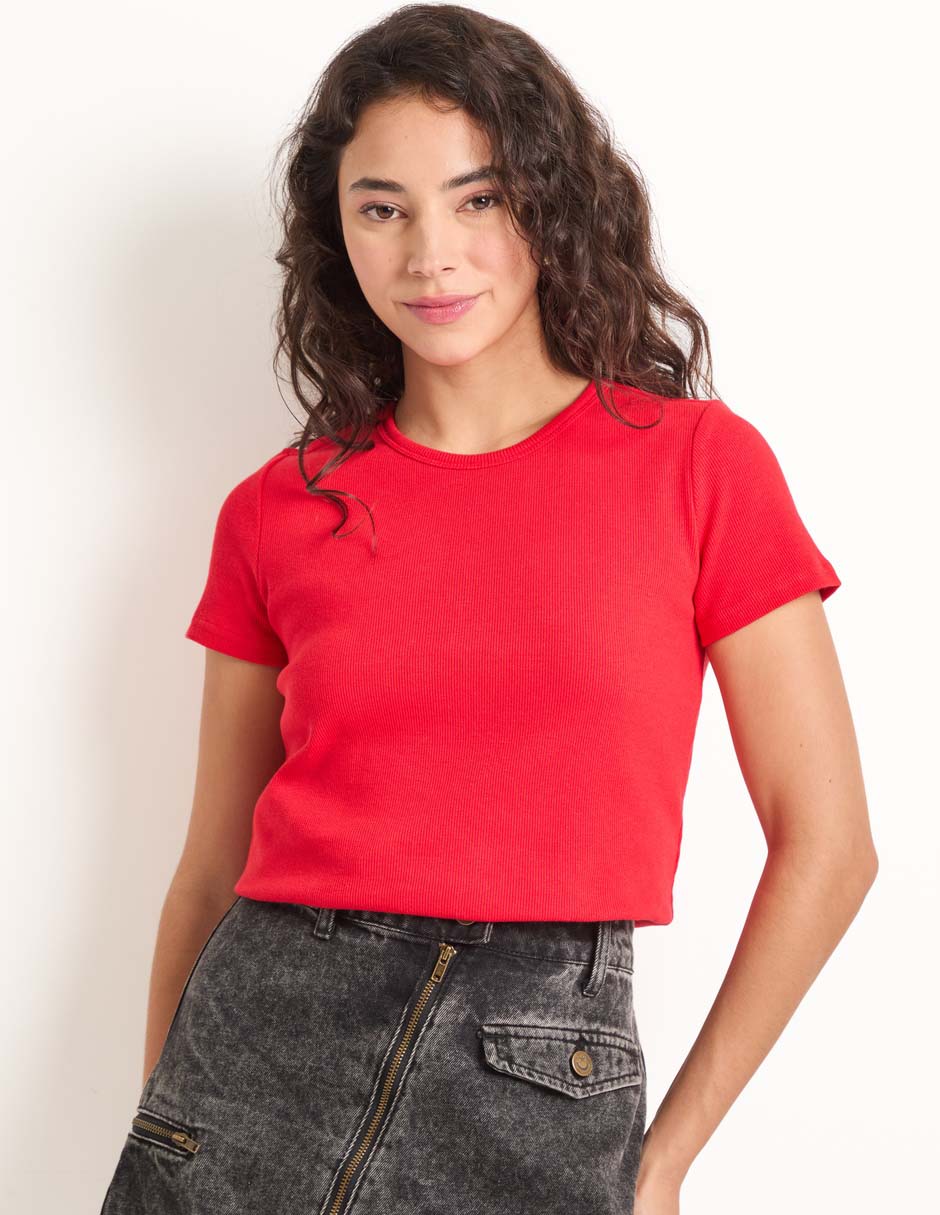 Playera manga corta cuello redondo para mujer