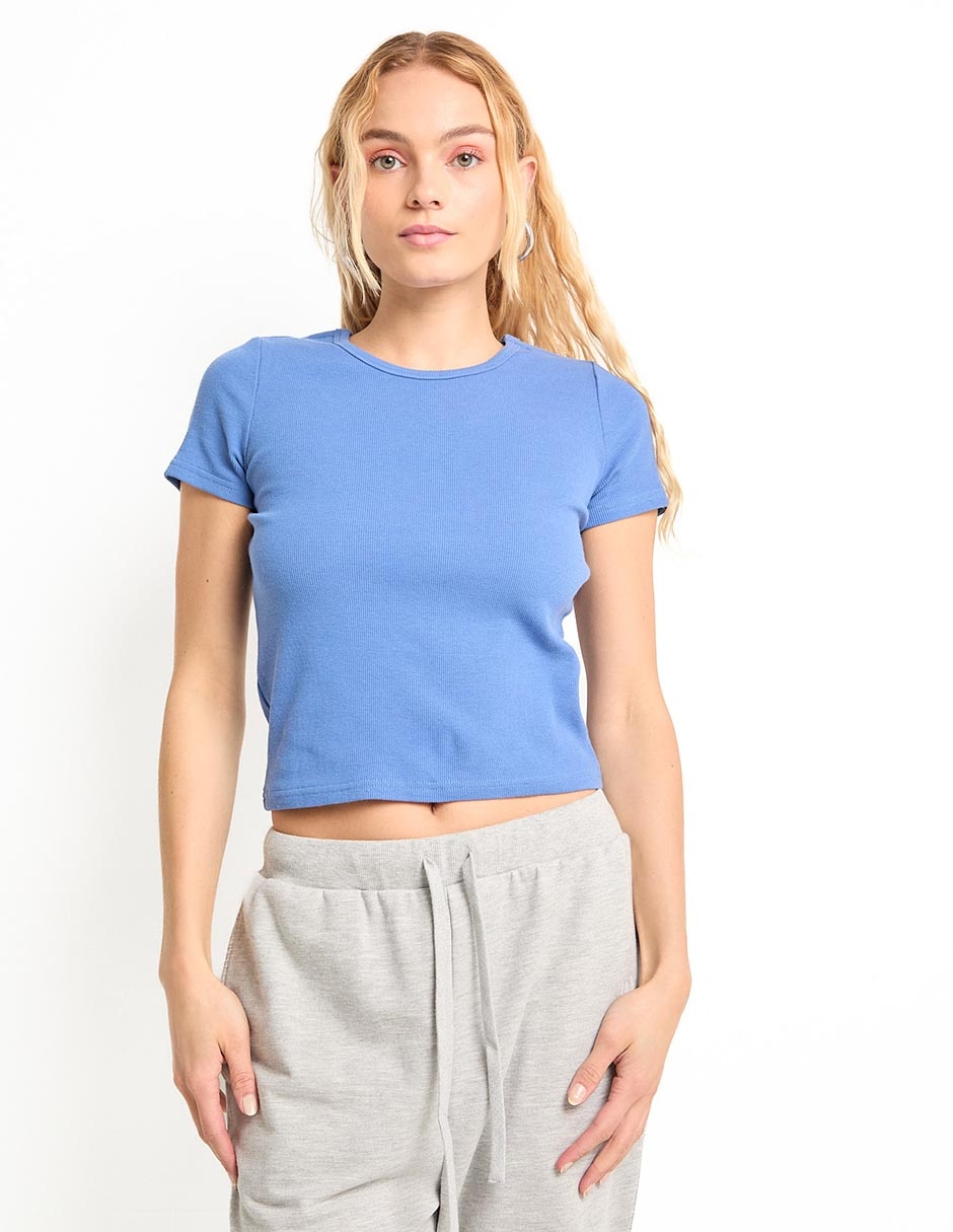 Playera manga corta cuello redondo para mujer