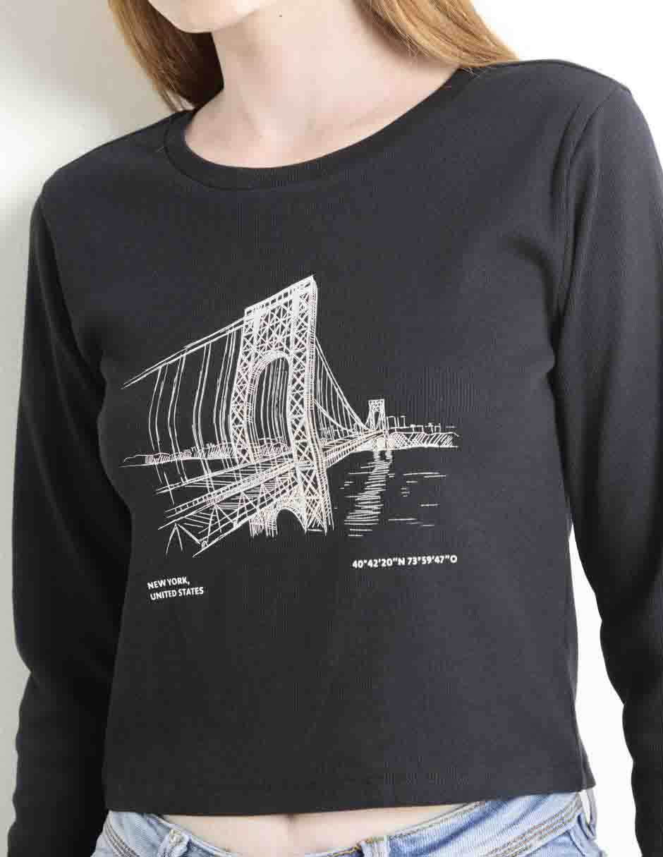 Playera manga larga cuello redondo para mujer 4