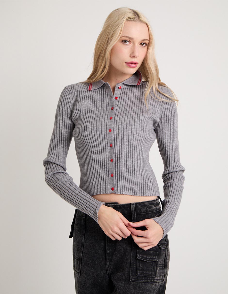 Suéter cuello camisero para mujer 1