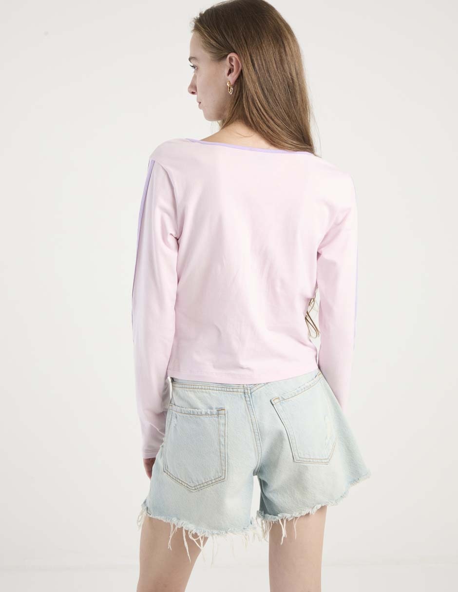 Playera manga larga cuello V para mujer 2