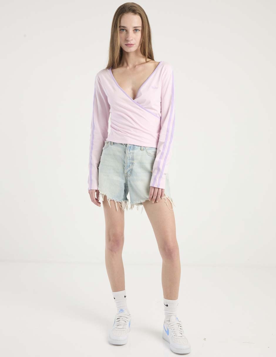 Playera manga larga cuello V para mujer 3
