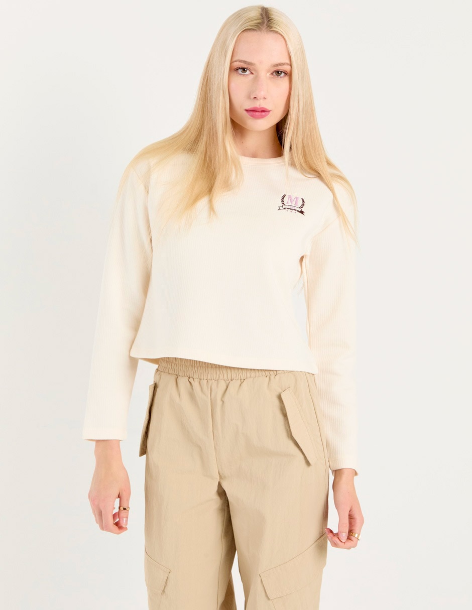 Playera manga larga cuello redondo para mujer