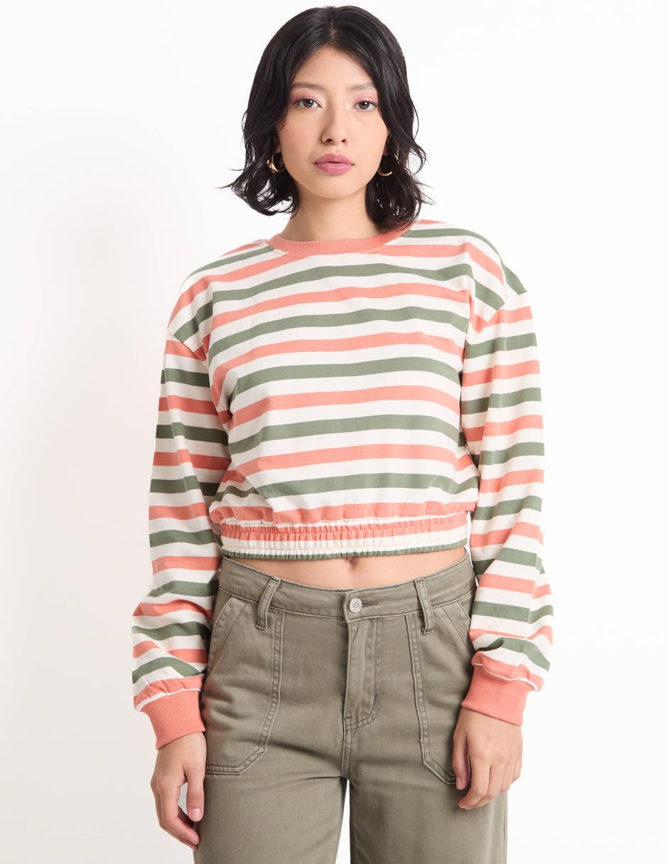 Playera manga larga cuello redondo para mujer