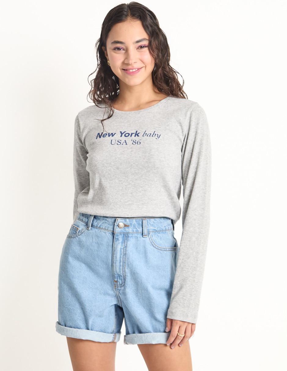 Playera manga larga cuello redondo para mujer Playera manga larga cuello redondo para mujer