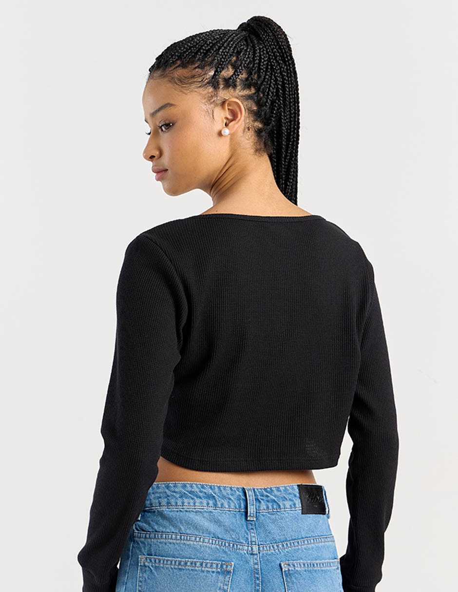 Playera manga larga cuello V para mujer 6