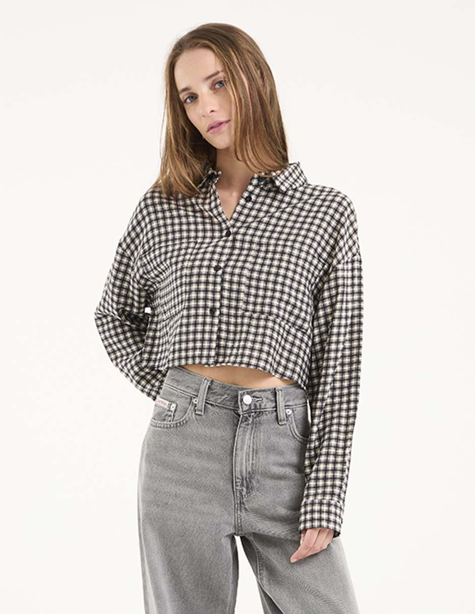 Blusa camisera manga larga para mujer