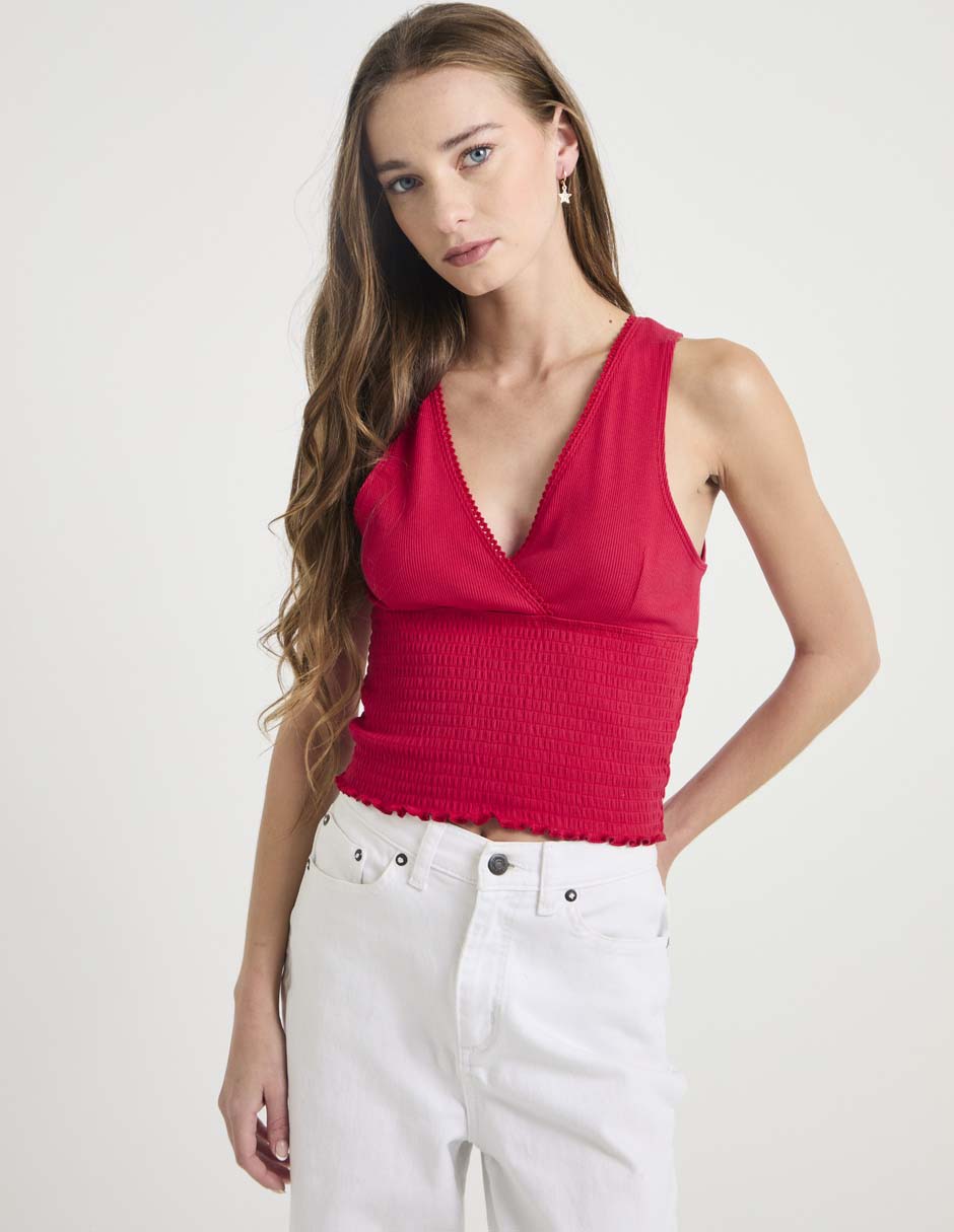 Top cuello V escote medio tirante ancho