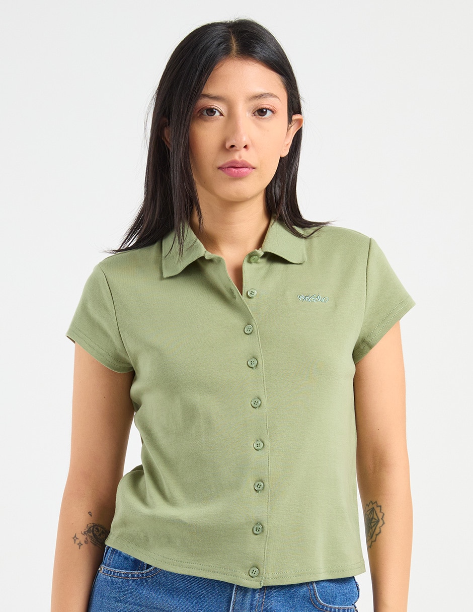 Blusa camisera manga corta para mujer