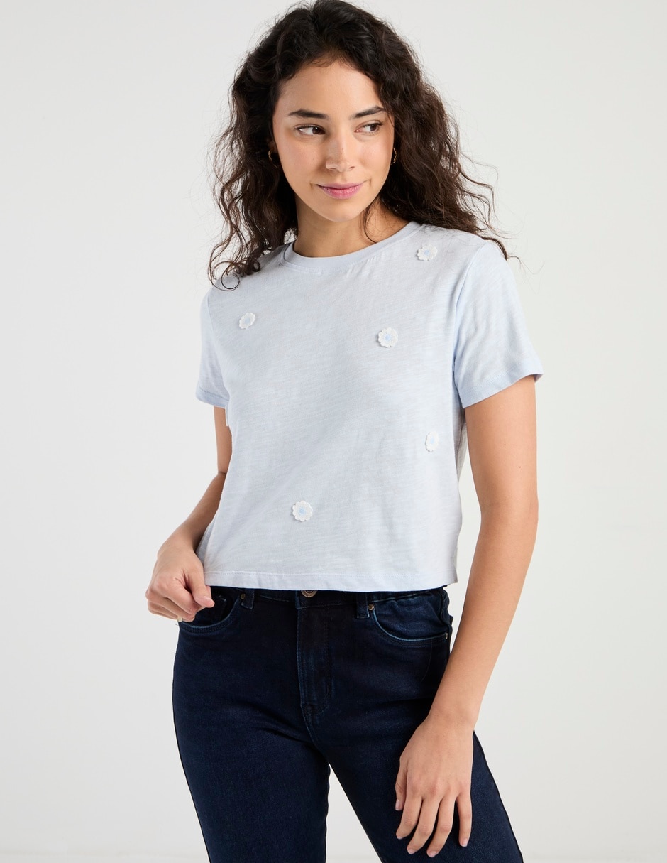 Playera manga corta cuello redondo para mujer