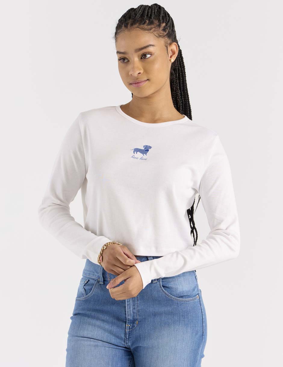 Playera manga larga cuello redondo para mujer Playera manga larga cuello redondo para mujer